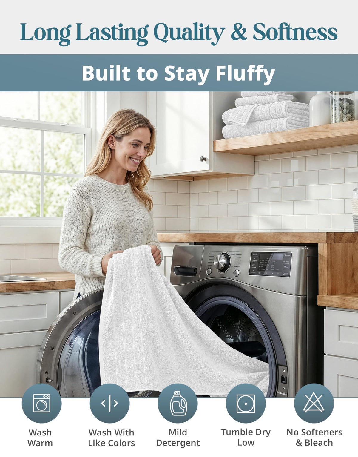 Casa Platino machine washable towels simplify upkeep with lasting softness.