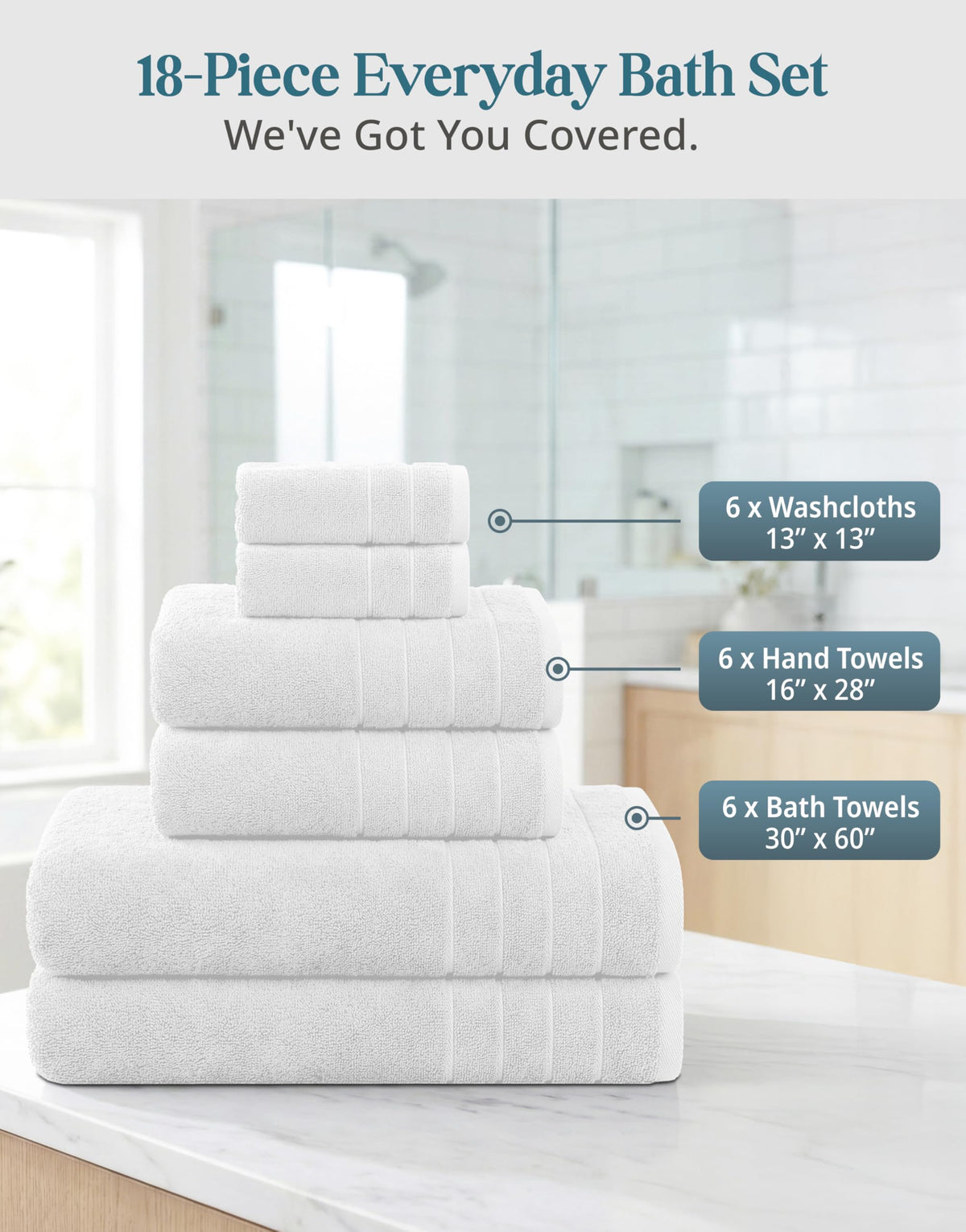 Casa Platino six hand towels 16x28 ideal for guest bathrooms and daily tasks.