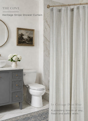 CasaTena Farmhouse striped curtain closeup reveals linen blend texture and softness.