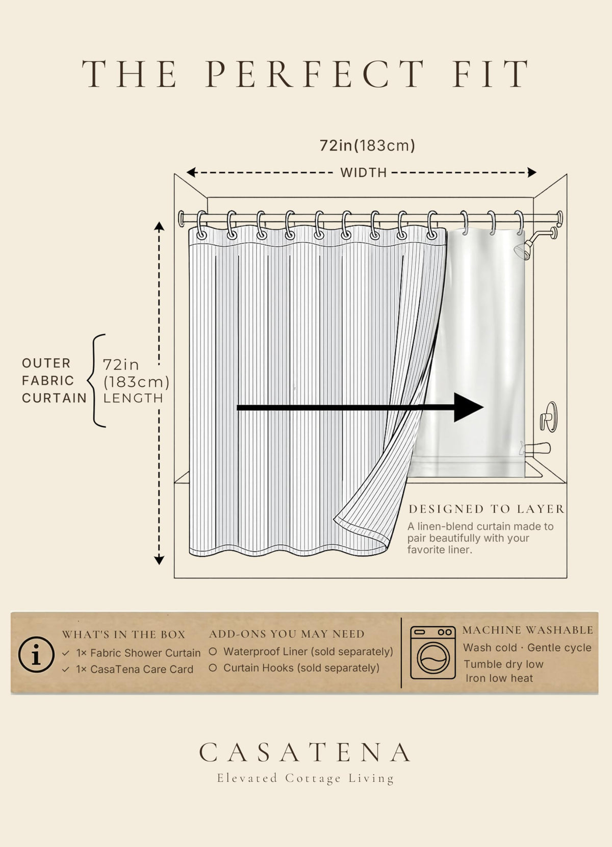CasaTena Farmhouse-Striped Shower Curtain moisture-control feature for fresh bathrooms