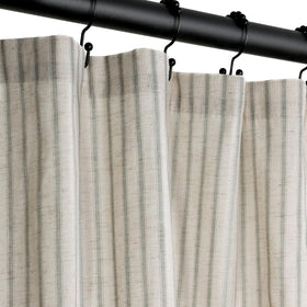 CasaTena Farmhouse-Striped Shower Curtain close-up texture showing breathable linen-blend fabric