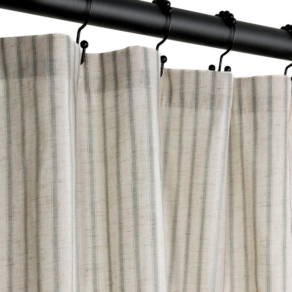 CasaTena Farmhouse-Striped Shower Curtain close-up texture showing breathable linen-blend fabric