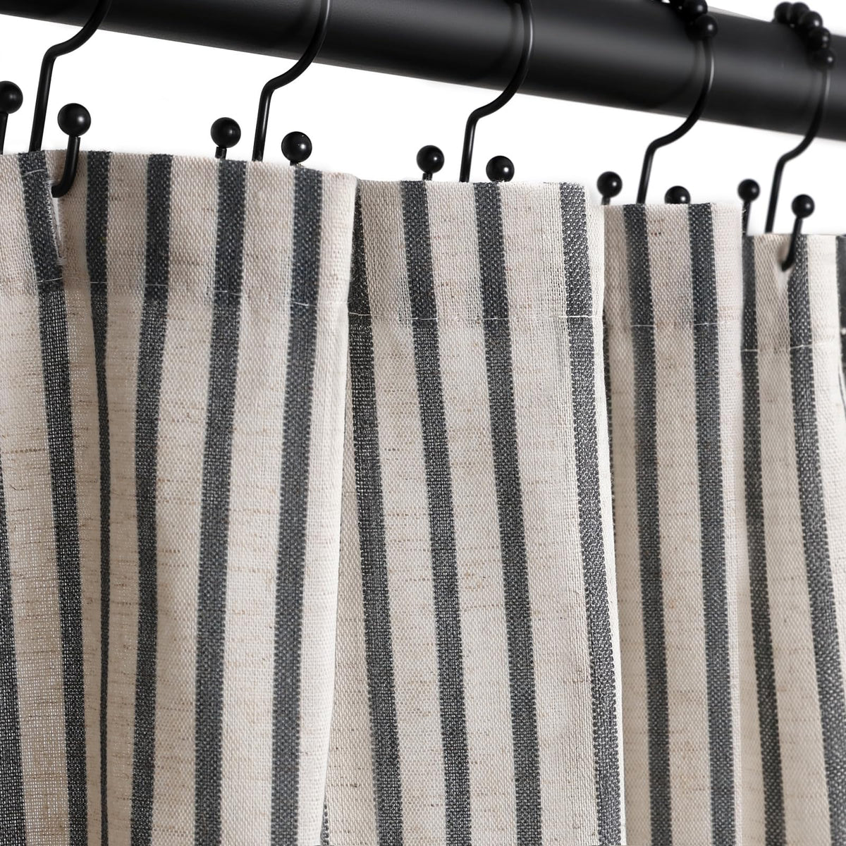 CasaTena farmhouse striped shower curtain full view adds rustic charm to your bathroom.