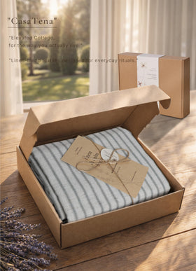 CasaTena Farmhouse-Striped Shower Curtain linen blend fabric detail for comfort