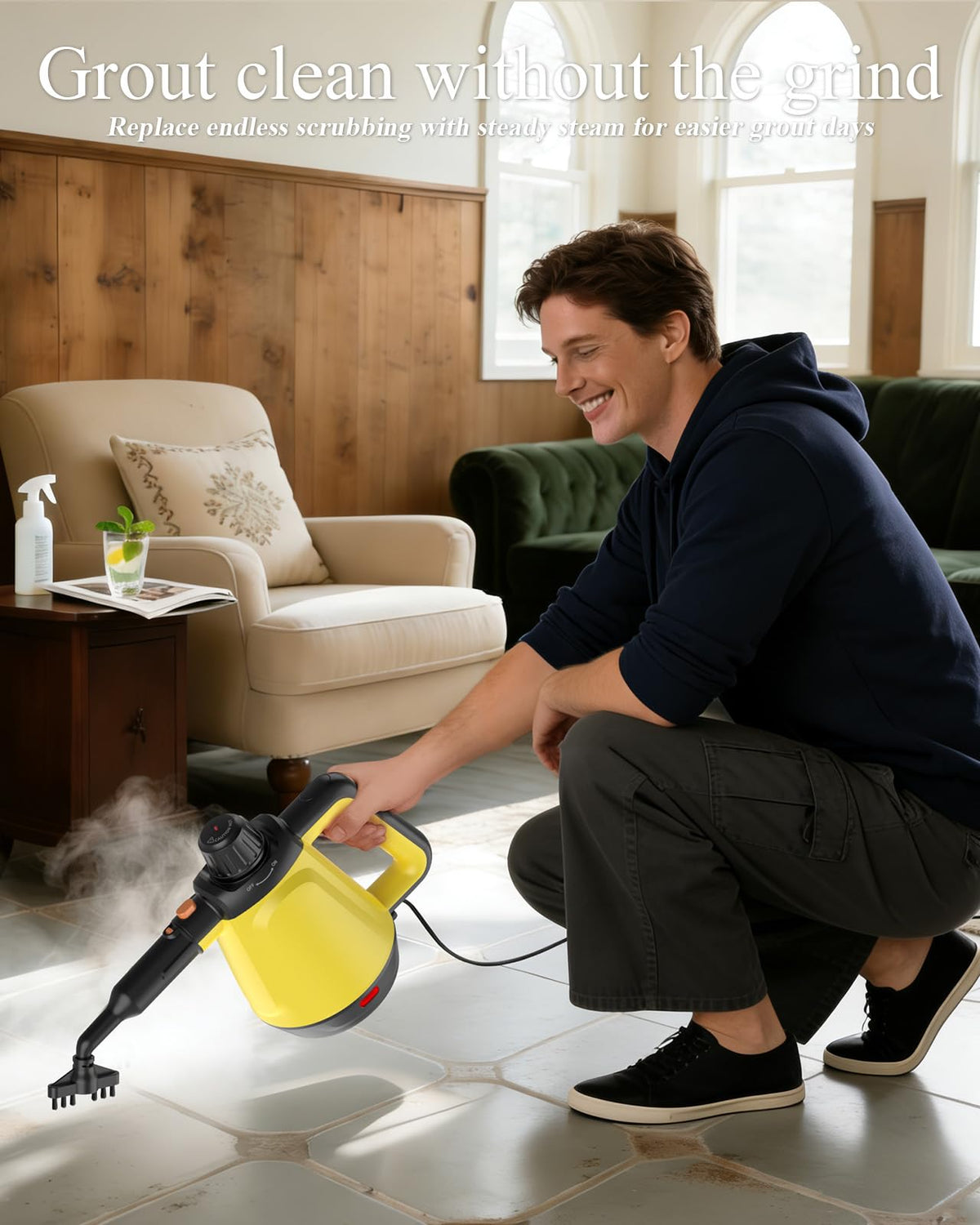 Casavorn 1200W steam cleaner used in shower to remove soap scum and mineral buildup