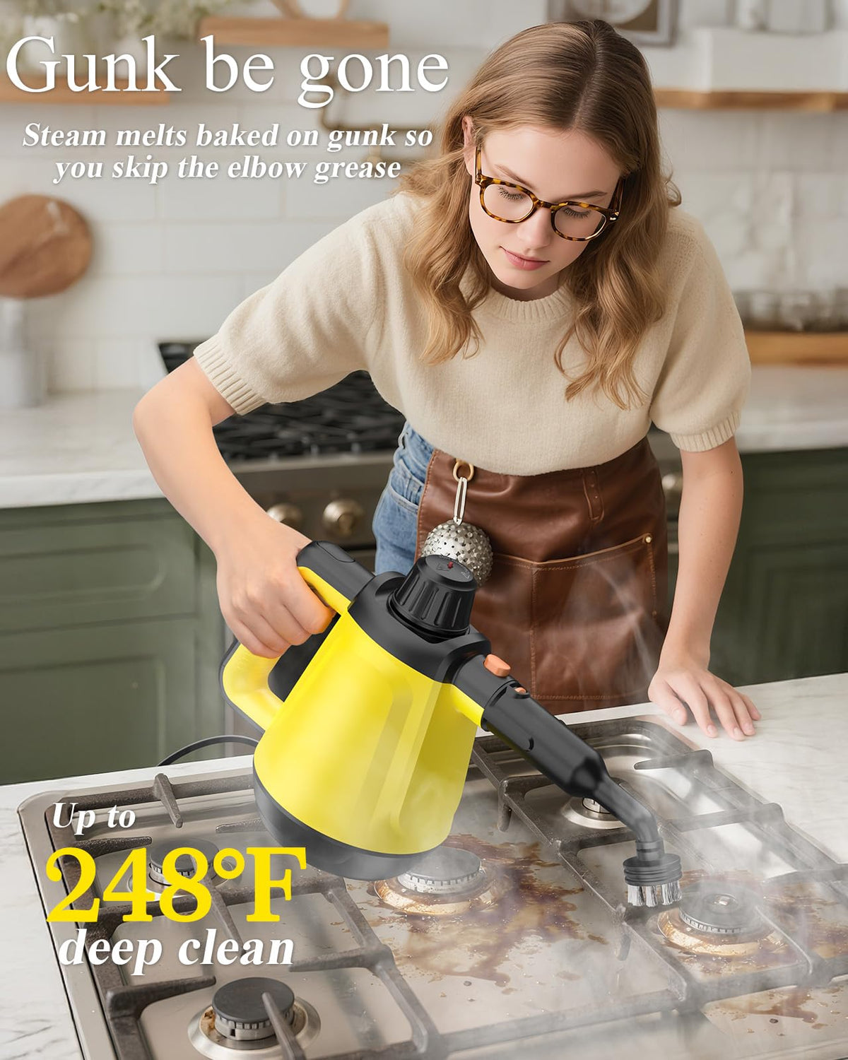 Casavorn 1200W steam cleaner tackling tile grout for deep clean