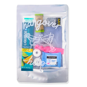 Casey Aileen Hangover Kit close up highlights ibuprofen and ginger chews for quick relief