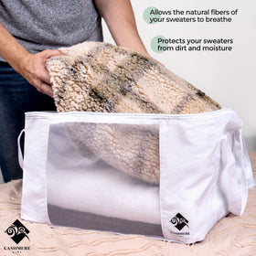 Cashmere Kiwi breathable cotton bag ready to store and wash.