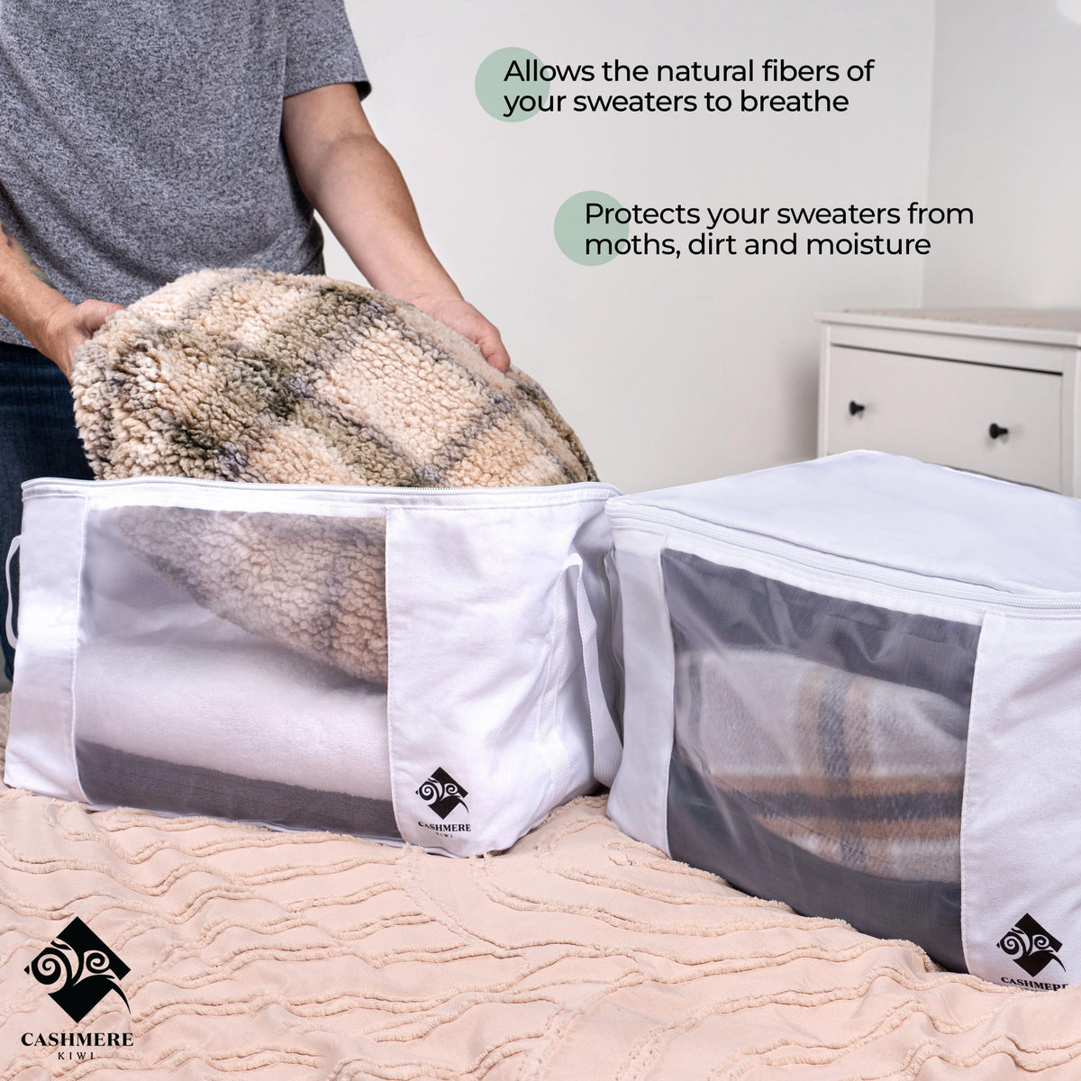 Cashmere Kiwi cedar rings inside providing natural moth protection for wool
