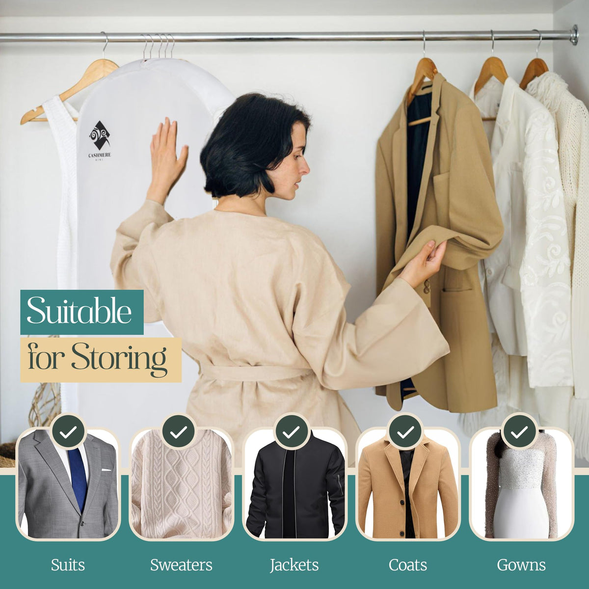 Cashmere Kiwi storage for long dresses and gowns
