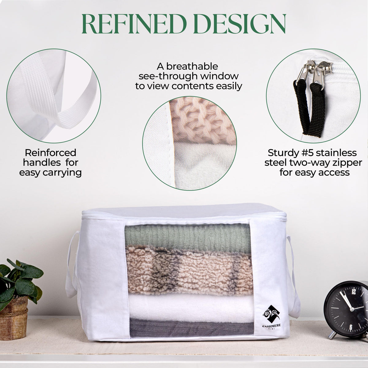 Cashmere Kiwi cedar chips provide natural moth protection for long-term storage.