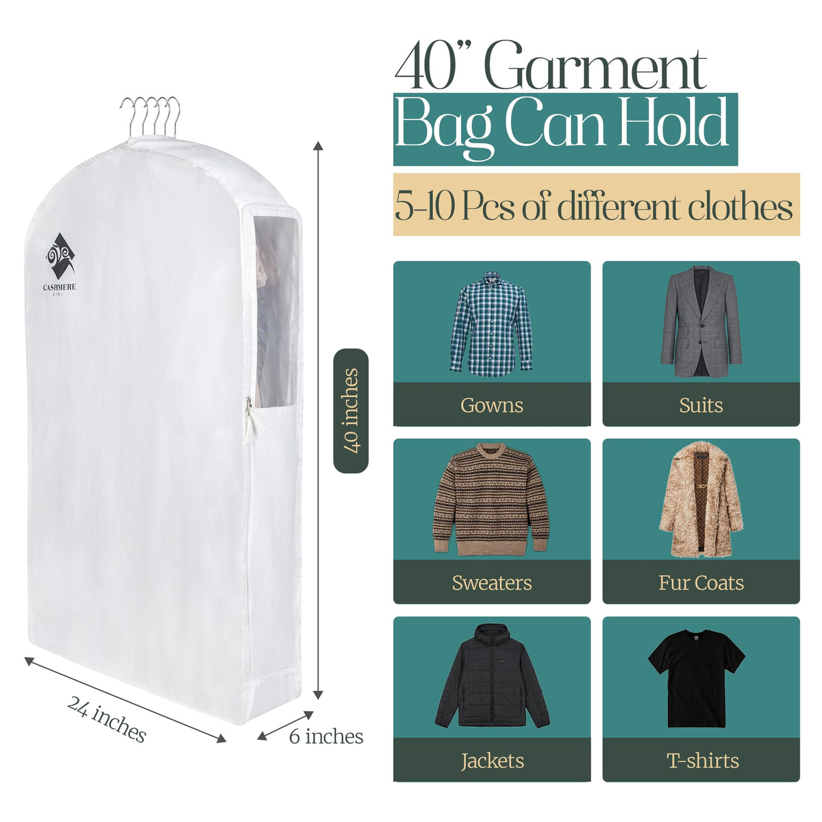 Cashmere Kiwi garment bag with mesh viewing window for quick visibility.