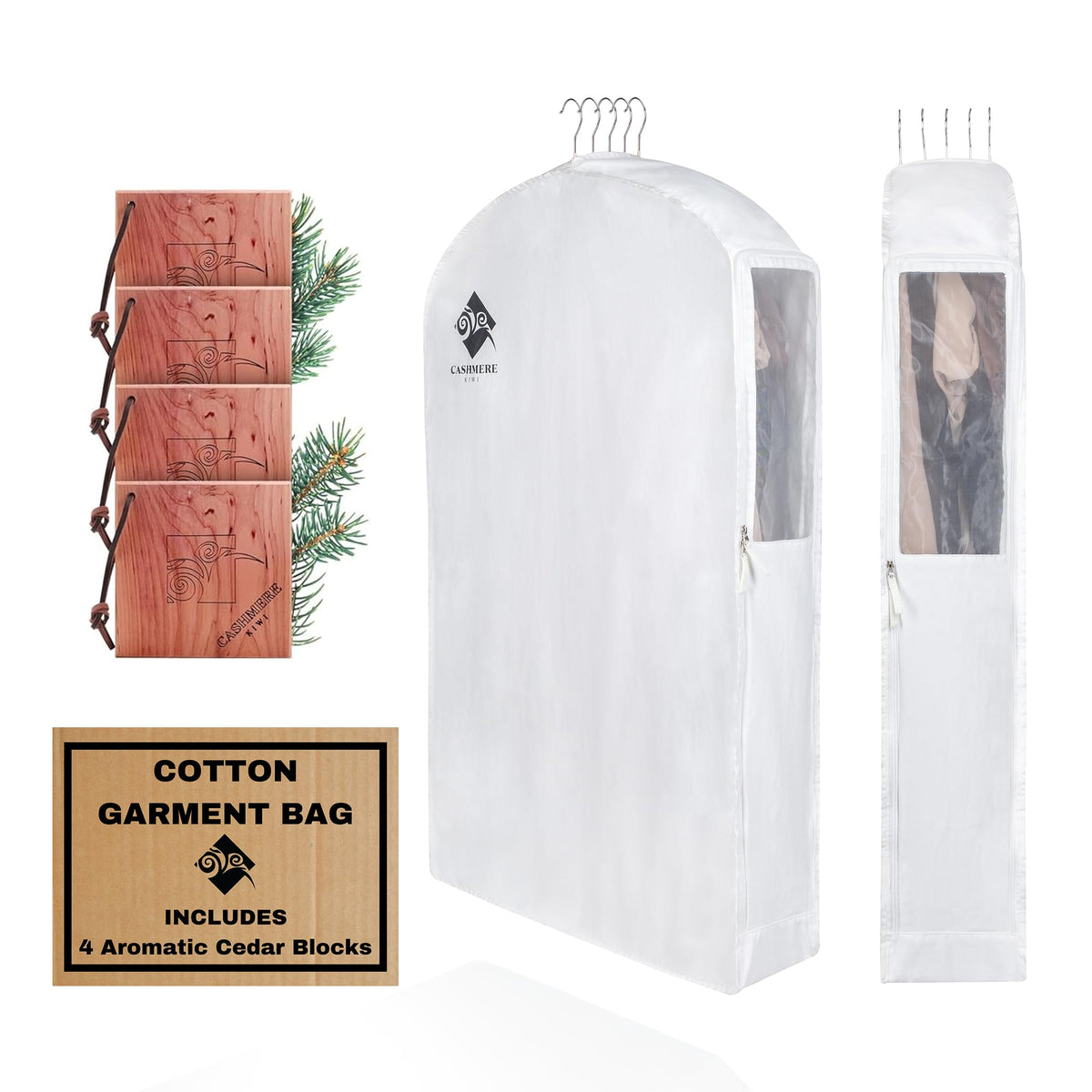 Cashmere Kiwi premium 40-inch garment bag with hanging design for wrinkle-free storage.