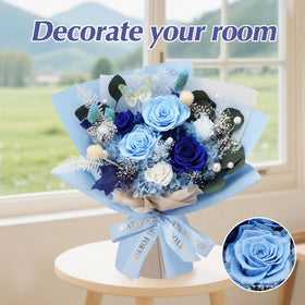 Casaido blue rose bouquet close-up showing velvety petals