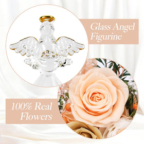 Casaido glass angel figurine with gold accents highlights elegant presentation.