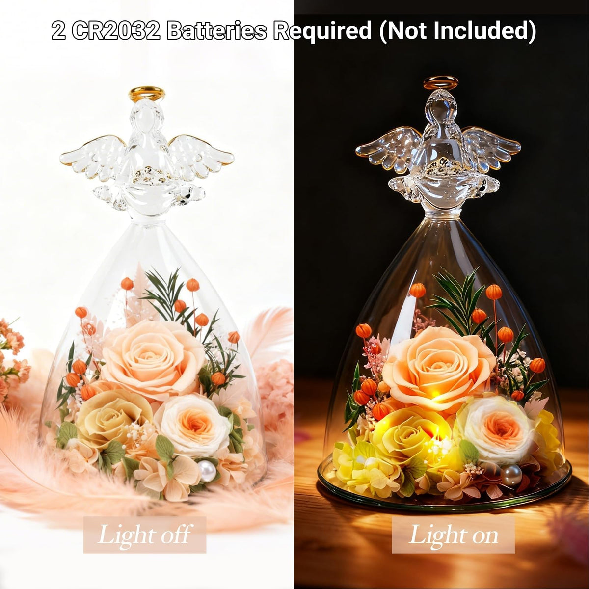 Casaido LED nightlight rose display emits gentle warm glow.