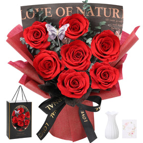 Casaido preserved 7-rose bouquet on display shows vibrant color that lasts for years