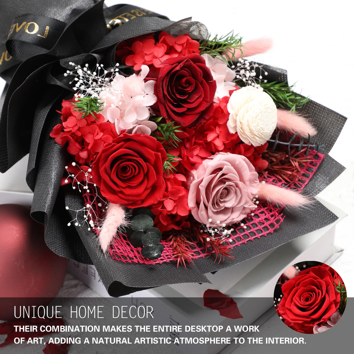 Casaido red rose bouquet with necklace inside a luxe gift box