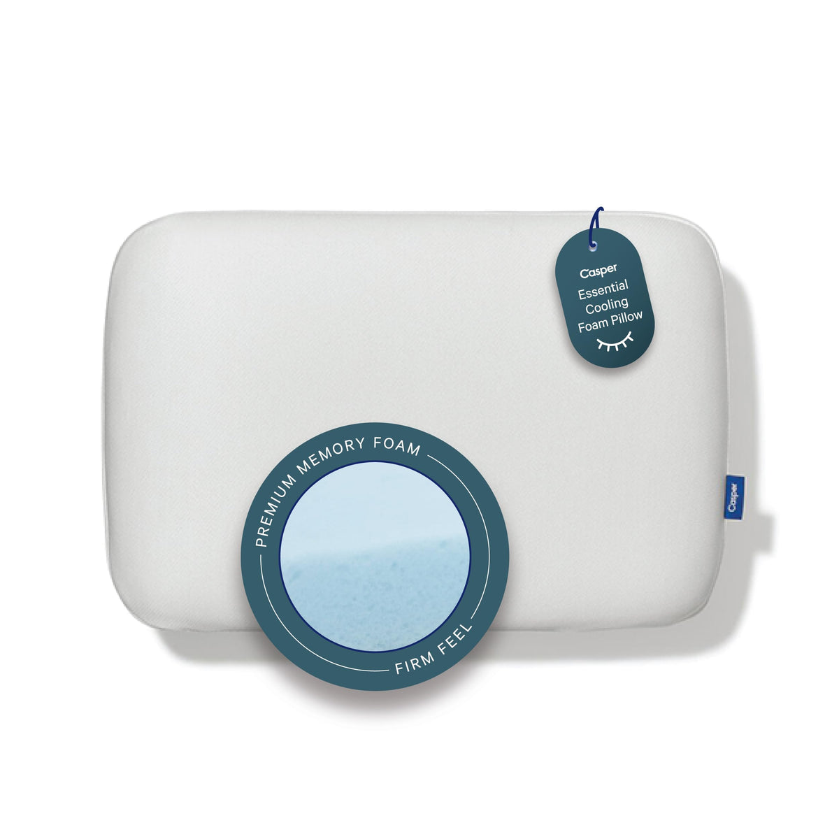 Casper Sleep Essential Cooling Foam Pillow front view highlighting cooling design for enhanced support