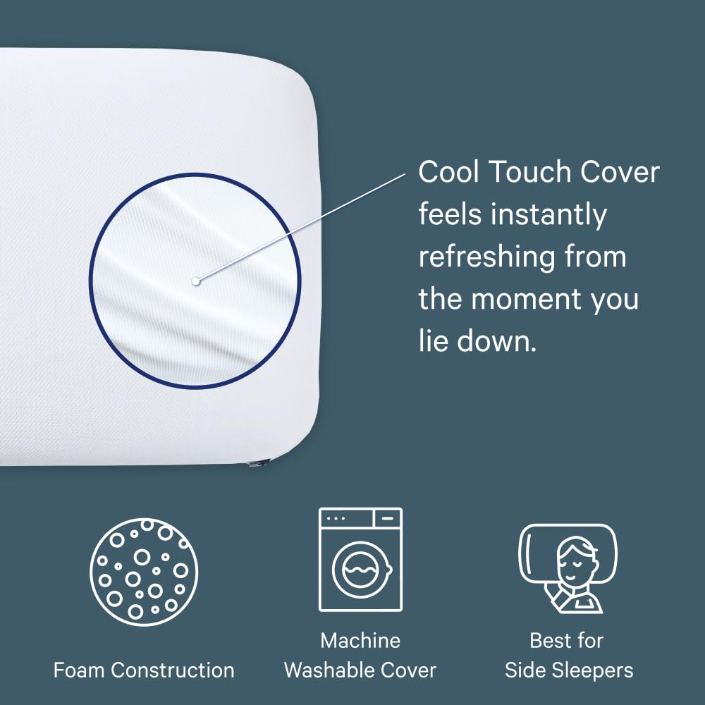 Casper Sleep Essential Cooling Foam Pillow side profile shows firm, side-sleeper friendly support