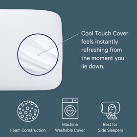 Casper Sleep Essential Cooling Foam Pillow side profile shows firm, side-sleeper friendly support