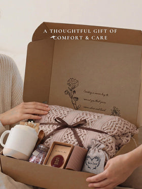 CASTATEO khaki knitted throw blanket, enveloping warmth for cozy recovery moments.