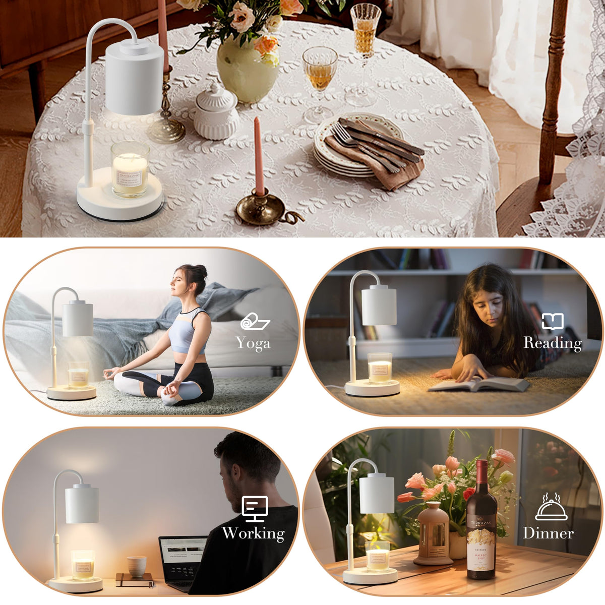 CASTLELIFE Candle Warmer Lamp grooved base securely fits various jar sizes for versatile melts.