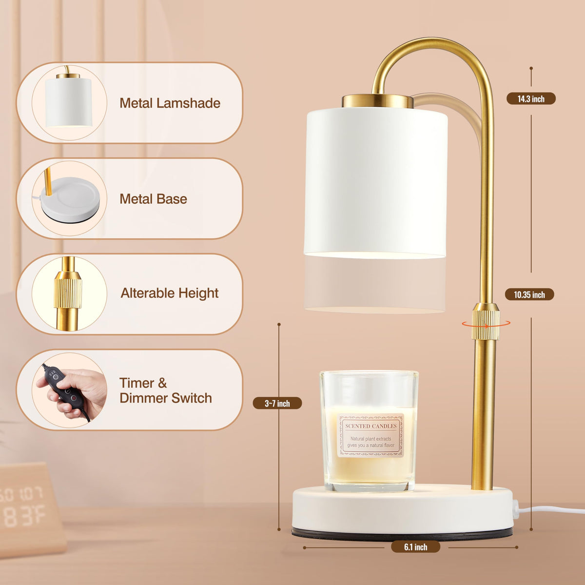 CASTLELIFE wax warmer height-adjustable pole for customizable heat and scent