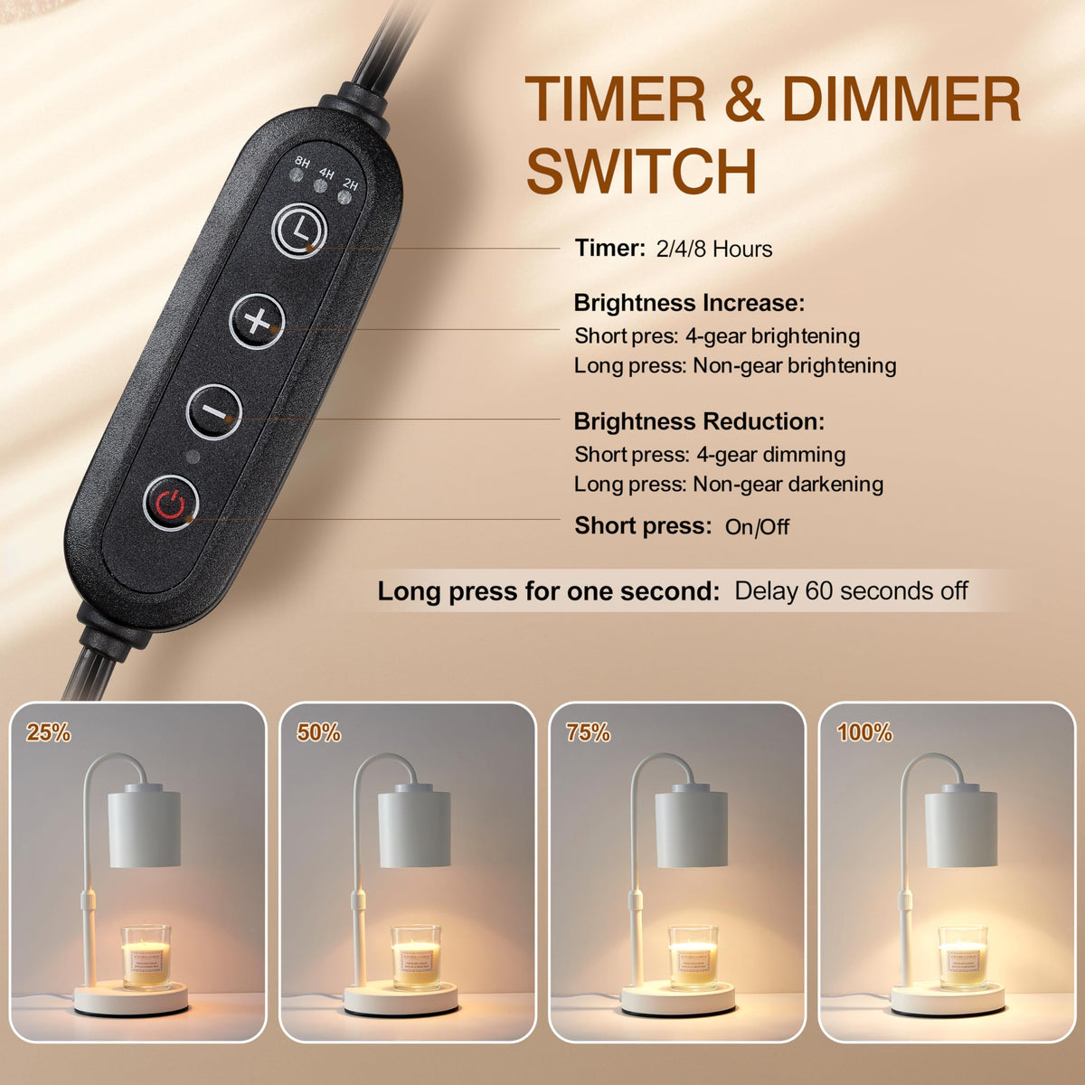 CASTLELIFE Candle Warmer Lamp timer dial allows customizable melt times for evenings.