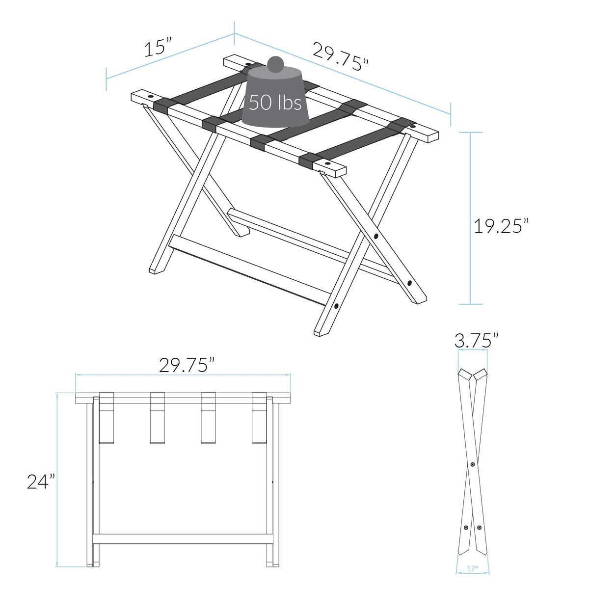 Casual Home luggage rack placed beside a bed for convenient access.