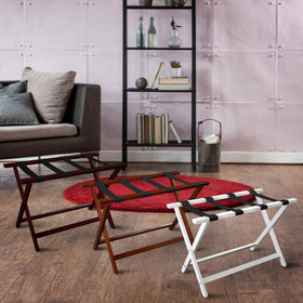Casual Home walnut wood finish adds warmth to guest room décor.