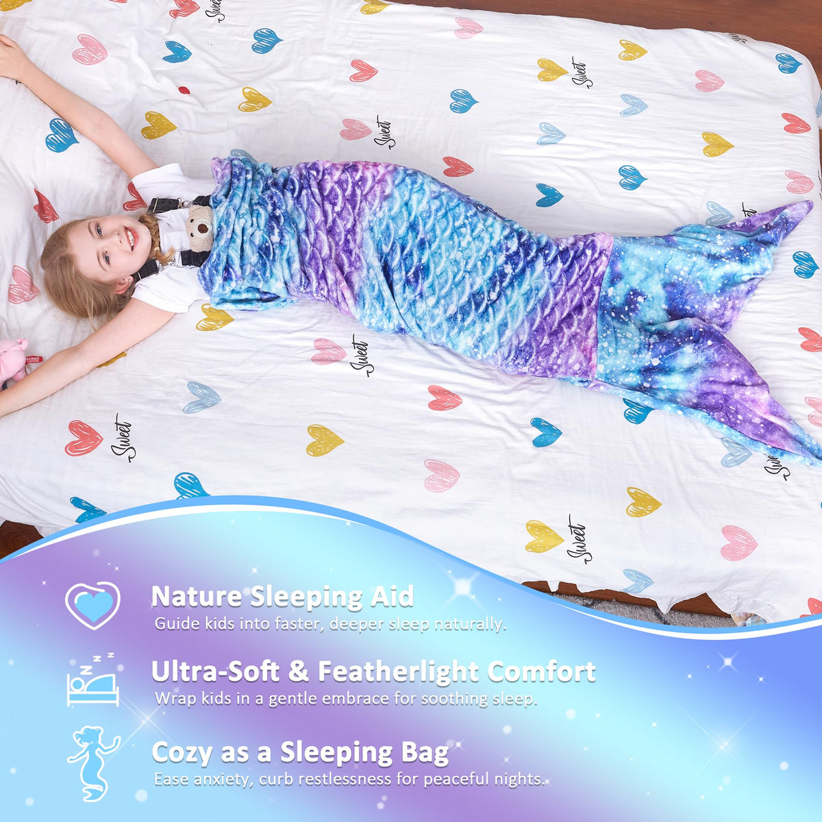 Catalonia kids mermaid-tail blanket suited for bedtime reading and TV time