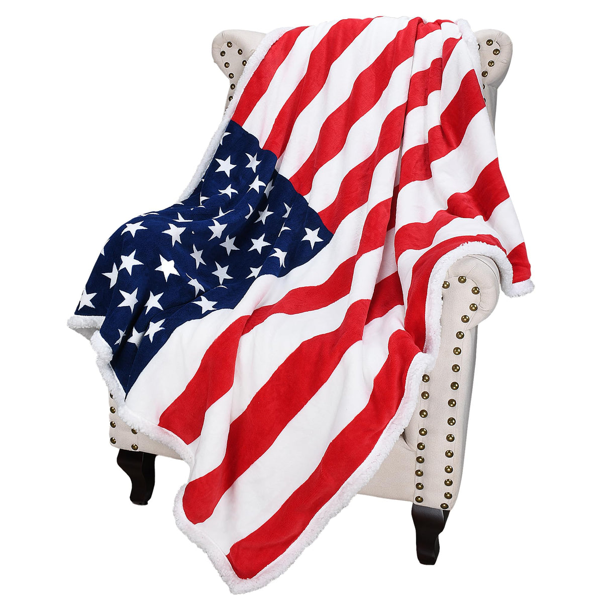 Catalonia Patriotic US Flag Blanket front view for cozy living room warmth