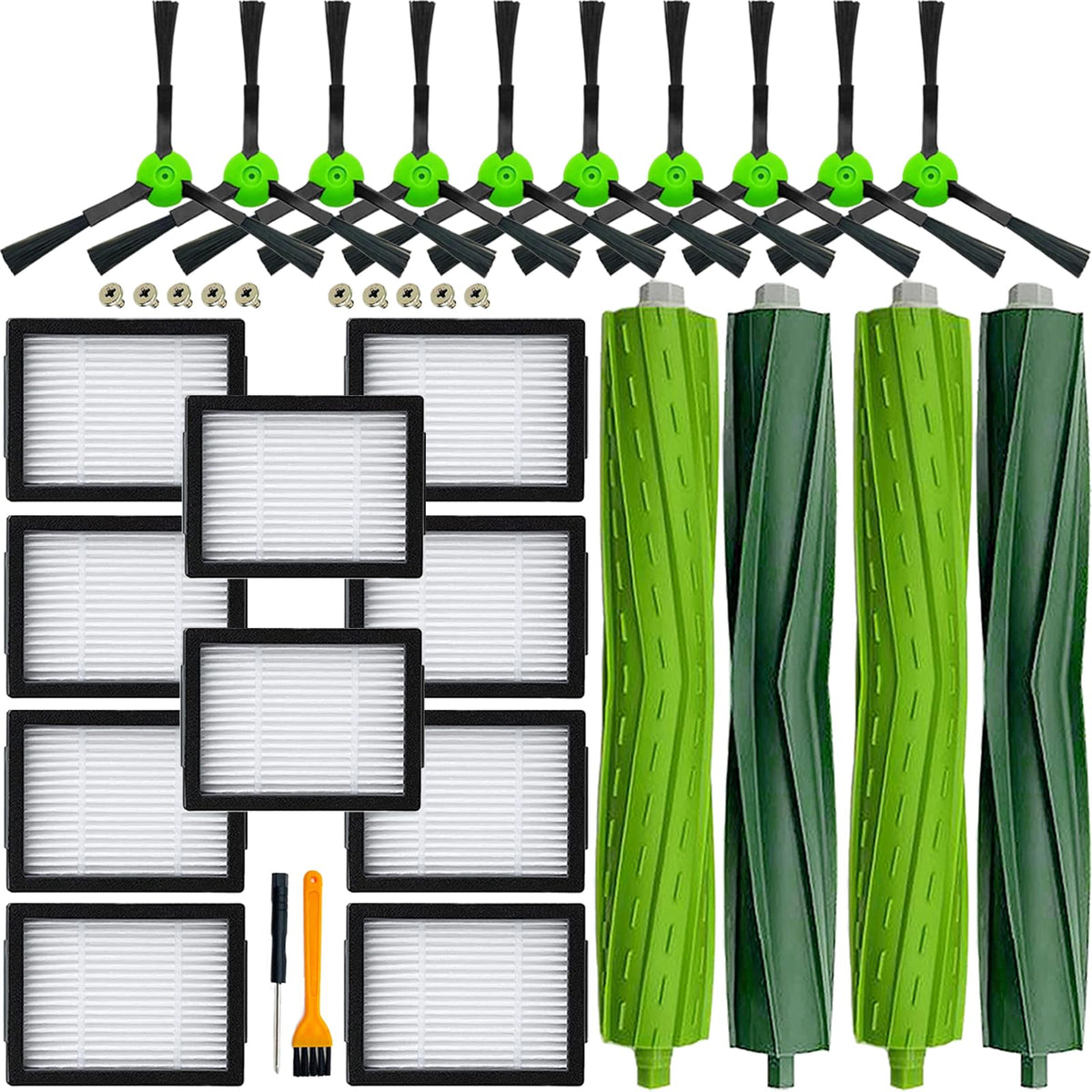 CauYien Roomba replacement kit dual rubber brushes for thorough cleaning on carpets and hard floors.