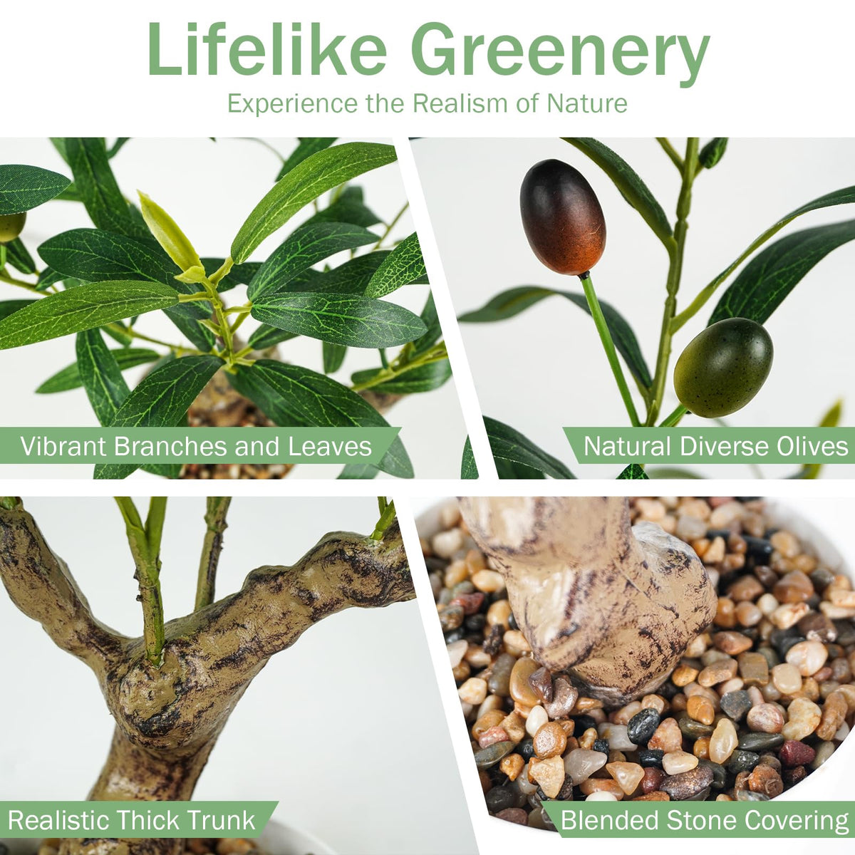 Caxchiling artificial olive tree close-up, realistic leaves and olives for natural vibe.