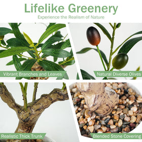Caxchiling artificial olive tree close-up, realistic leaves and olives for natural vibe.