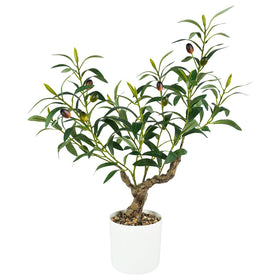 Caxchiling fake olive plant 2ft in white planter, table decor with low maintenance.
