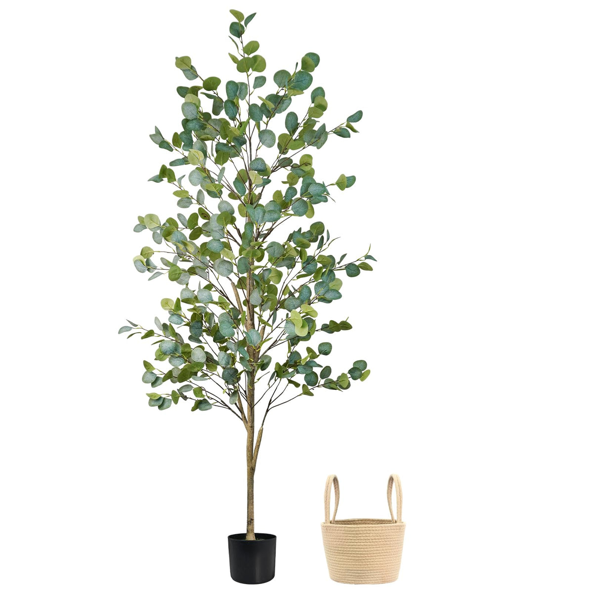 Caxchiling 6ft faux eucalyptus tree with natural trunk adds lifelike greenery to any room.