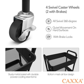 CAXXA rolling cart caster wheels closeup highlights smooth mobility