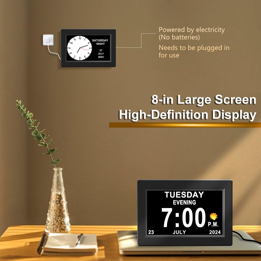 CAZOKASI 8-inch alarm clock IPS display readable from any angle