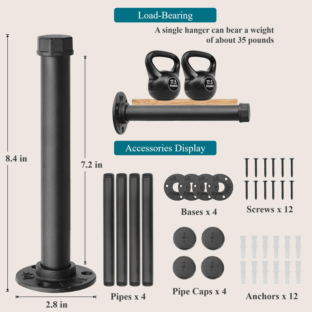 Cazzon heavy-duty pipe rod showcases industrial style for durable hanging.