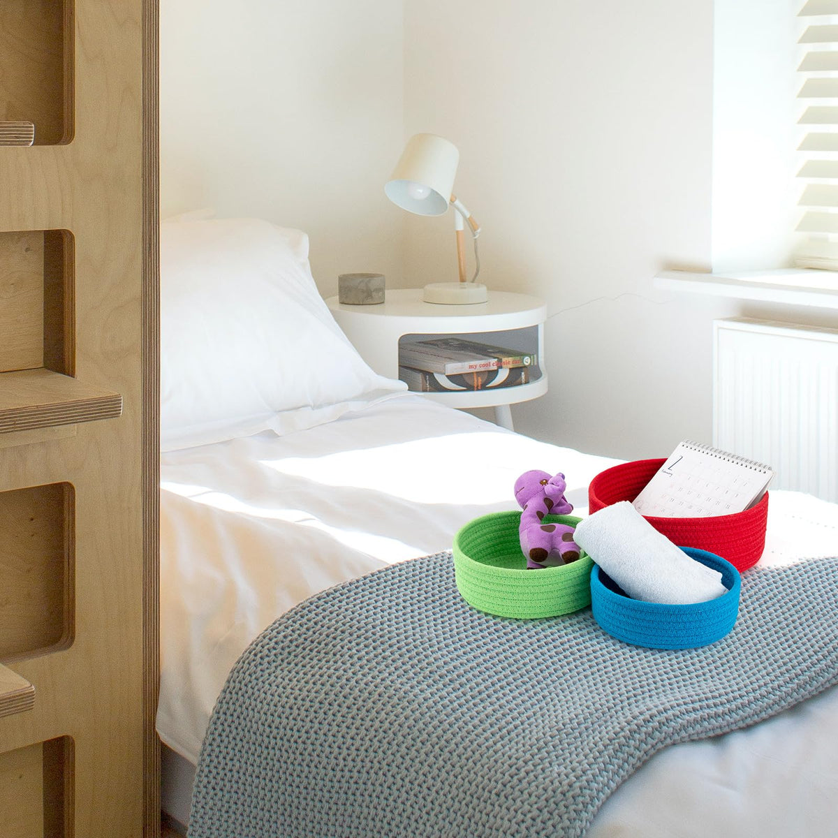 Cazzon small baskets rainbow on shelf simplify storage