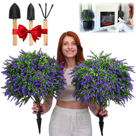 CAZZOVA lavender topiary ball 24in with ground stakes for secure outdoor display.