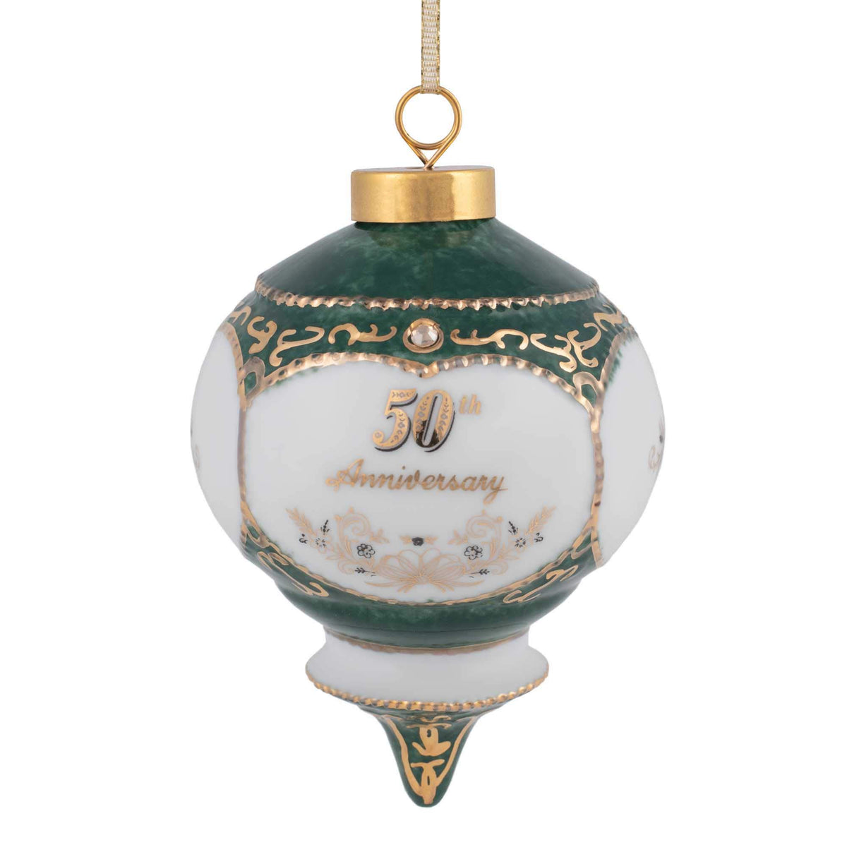 CBE Happy 50th Anniversary ornament front view, timeless keepsake for milestone celebration.