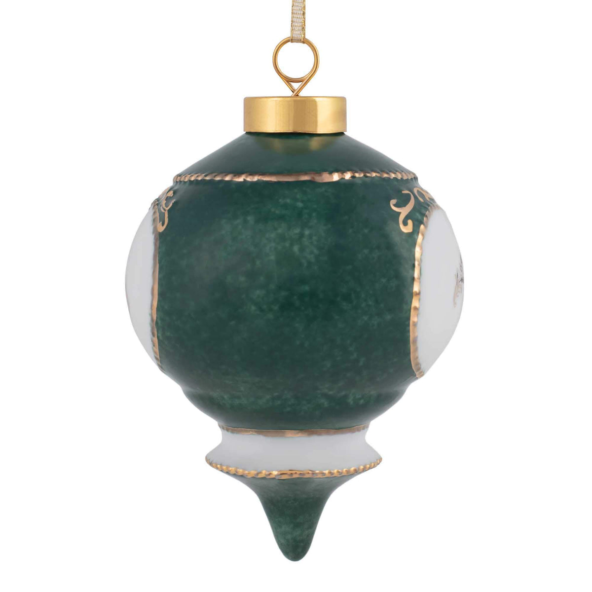 CBE Happy 50th Anniversary ornament features Victorian silhouette and elegant gold detailing for classic style.