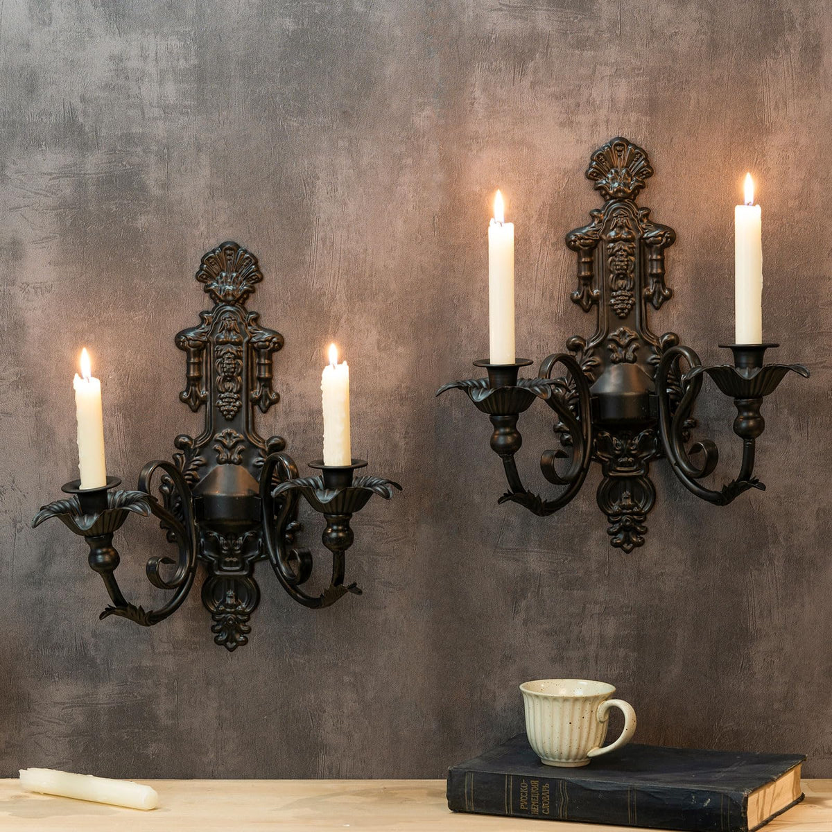 CC Wonderland Zone candle sconce set2 metal gothic wall decor adds rustic elegance to living rooms.