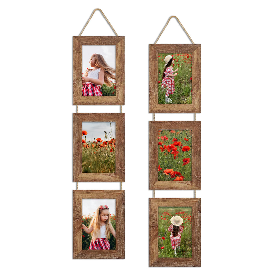ccdcc collage frame in wood vertical three-opening 4x6 for rustic display.