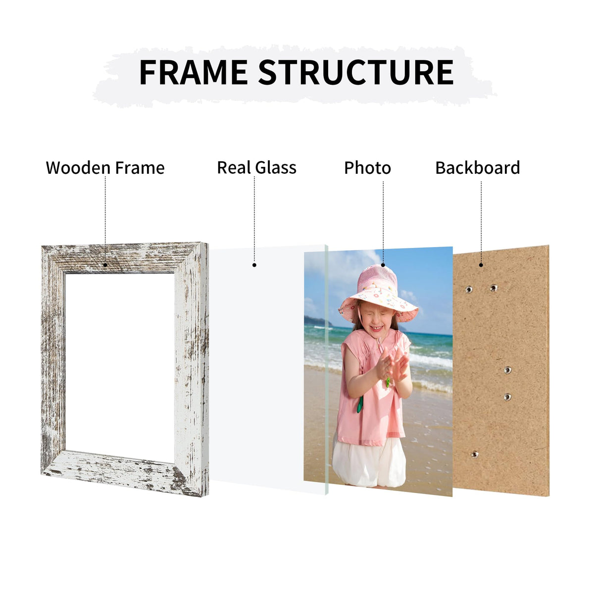 ccdcc rustic white frame set protects memories with real glass clarity