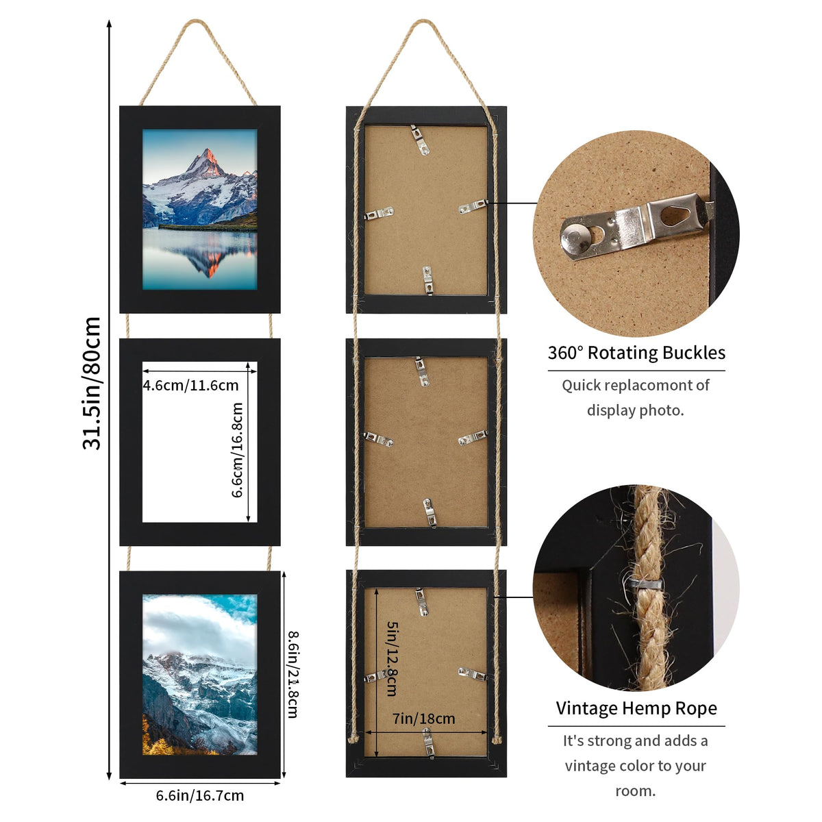 ccdcc hemp rope hanging collage frame ready for rustic wall display.
