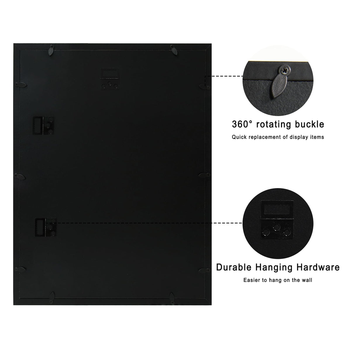 CCDCC shadow box 12x16 360-degree swivel buckles enable quick memorabilia changes.